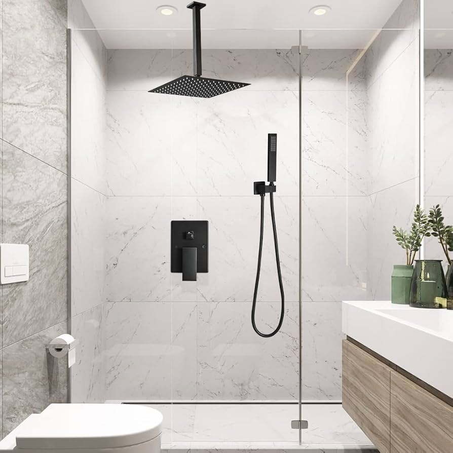 Chuveiro Minimalista Preto Fosco: Design Moderno e Impactante - inspiração