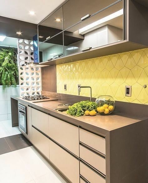 Azulejos Amarelos Geométricos para uma Cozinha Moderna e Divertida - ideia
