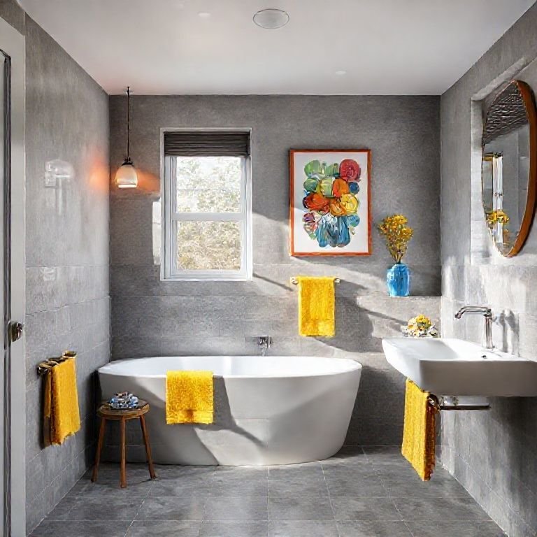 Banheiro Cinza com Toques de Cor Vibrante: Personalidade e Alegria - inspiração