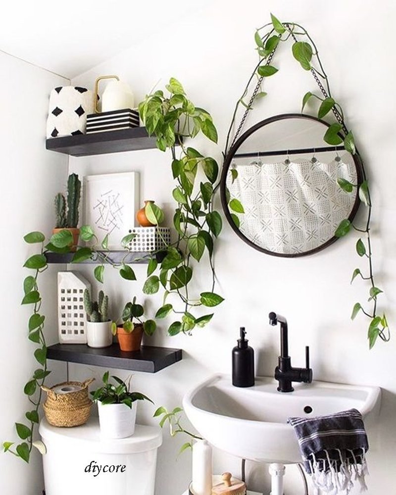 Decoração de Banheiro com Plantas Suspensas - ideia