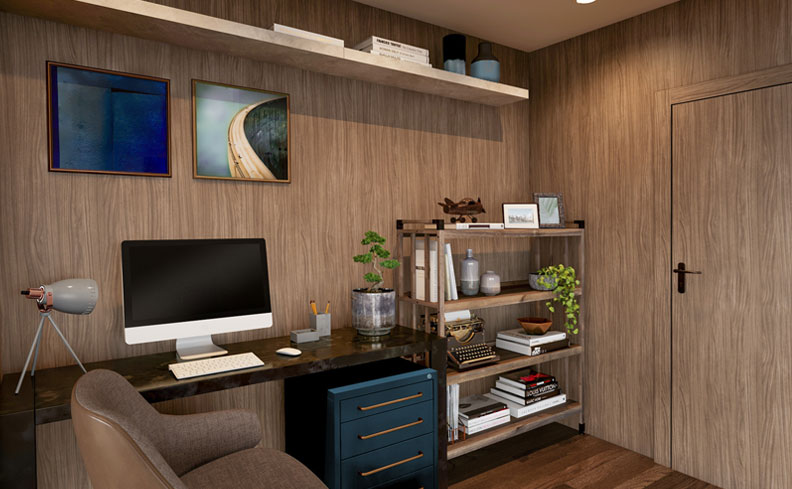 Home Office Integrado à Estante: Solução Inteligente para Livros e Decoração - inspiração