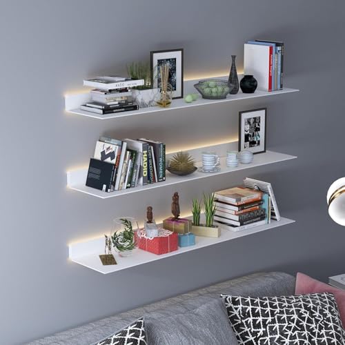 Prateleiras Flutuantes com Fita de LED: Livros em Destaque - detalhe
