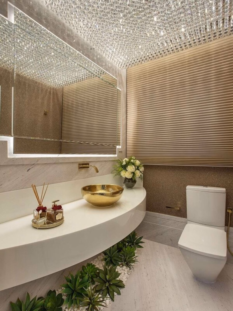 Lavabo Pequeno Moderno: Microcimento e Iluminação Linear - ideia