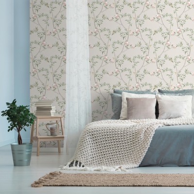 Papel de Parede com Mural Floral Delicado para um Ambiente Romântico - ideia