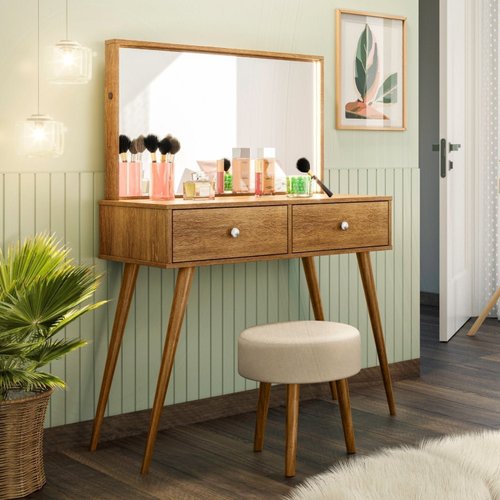 Penteadeira Camarim em MDF Amadeirado: O Toque Aconchegante da Natureza no Seu Espaço - detalhe