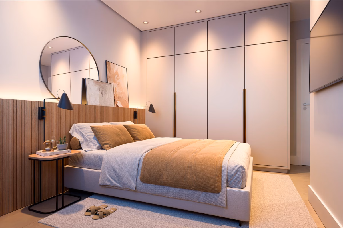 Quarto de Casal Minimalista com Toque de Cor - inspiração