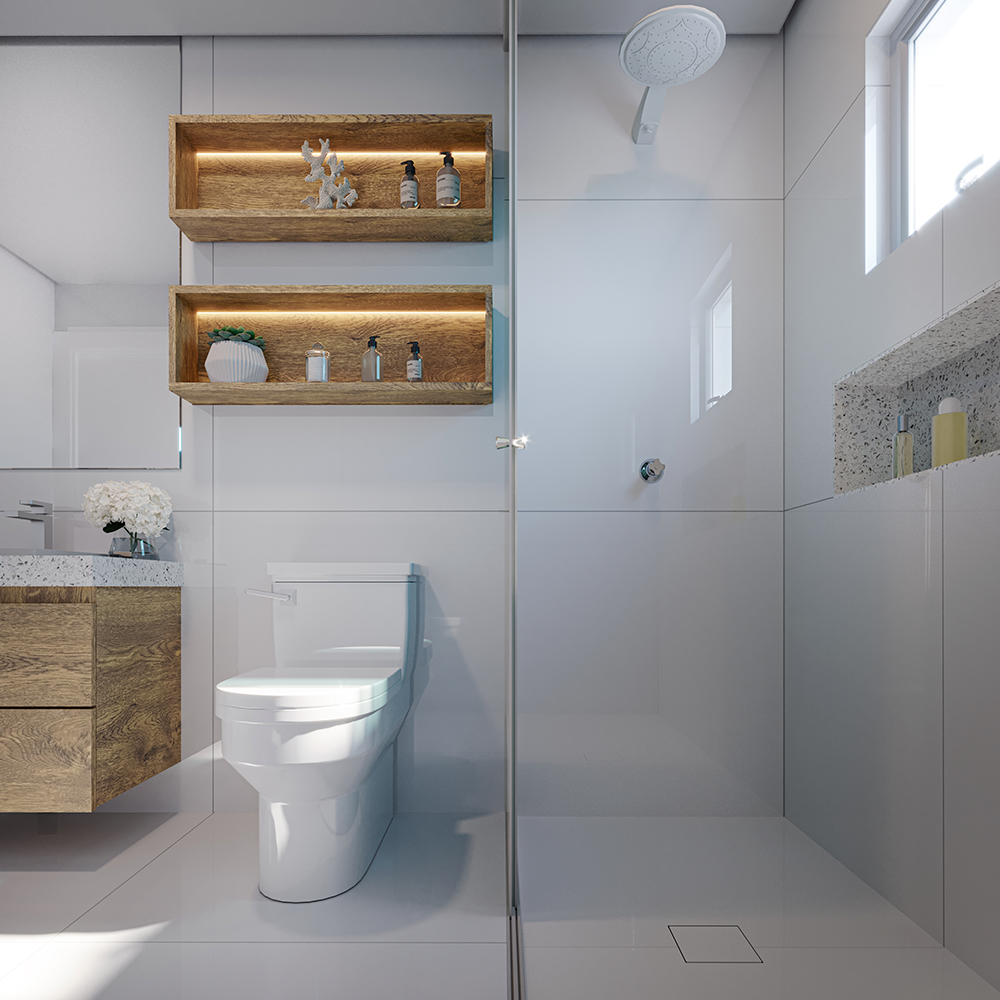 Em Banheiros com Revestimento 3D para um Design Inovador - ideia