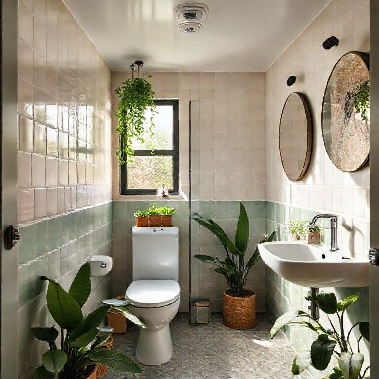 Banheiro Tropical Vibrante: Cores Quentes e Texturas Naturais - ideia