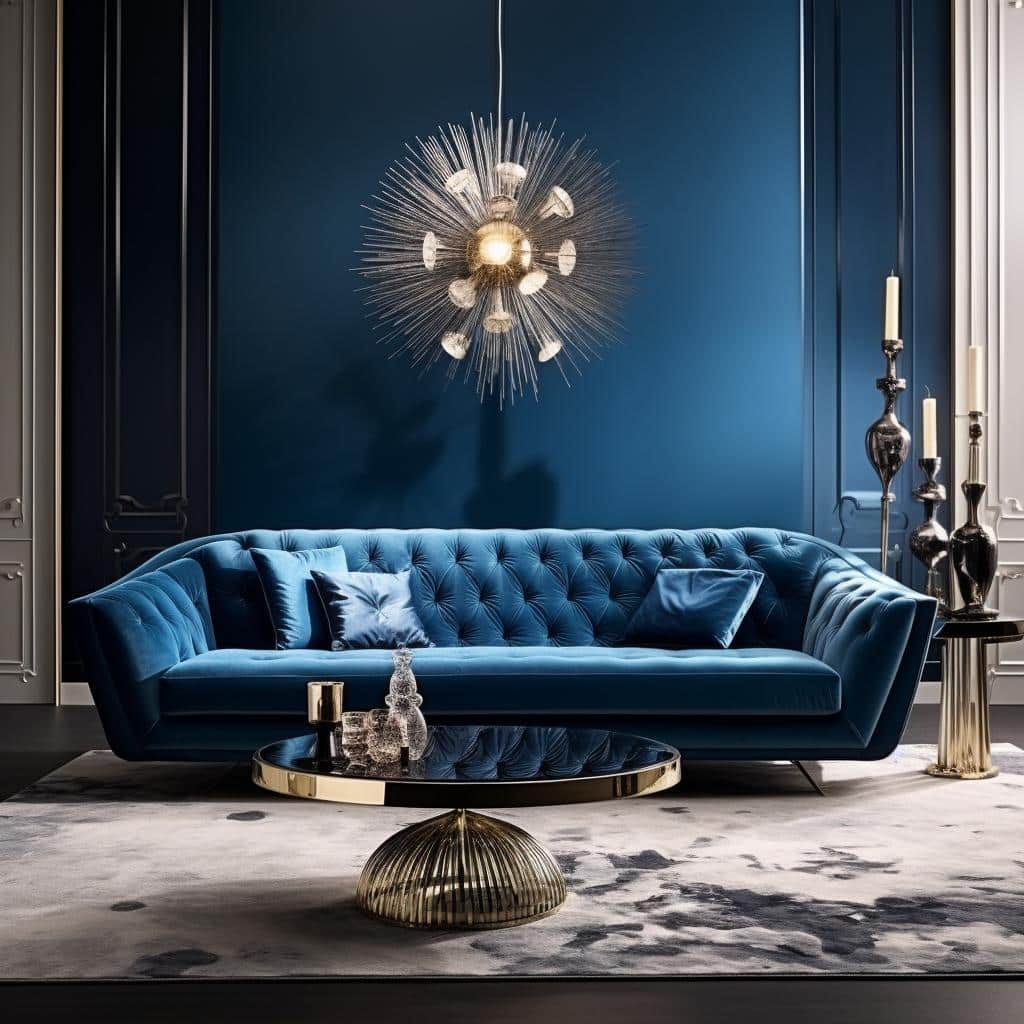 Elegância e Conforto com Veludo e Tons de Azul Profundo - detalhe