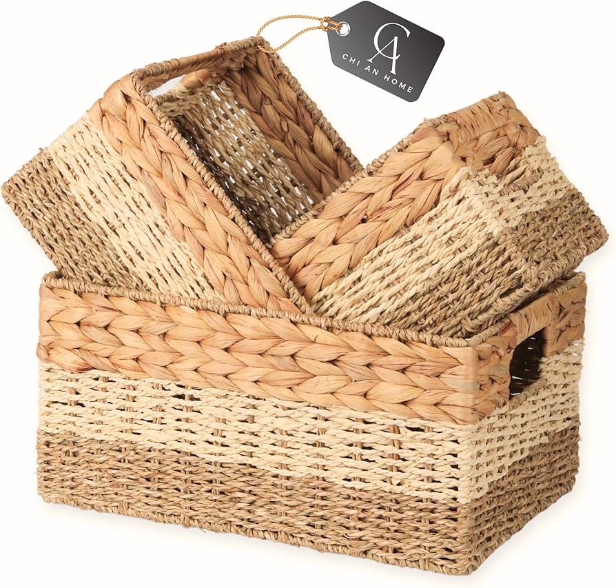 Cestos de Vime com Aplicações de Conchas e Estrelas do Mar - ideia