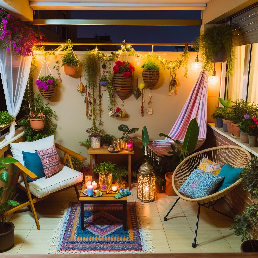 Cantinho Relaxante com Iluminação de Varal e Almofadas Coloridas - ideia