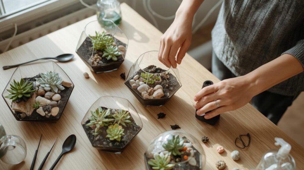 Suculentas em Terrários Geométricos: Minimalismo Moderno - detalhe