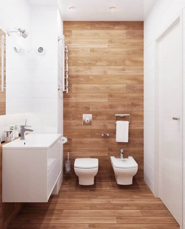 Banheiro Clean com Detalhes em Madeira - inspiração