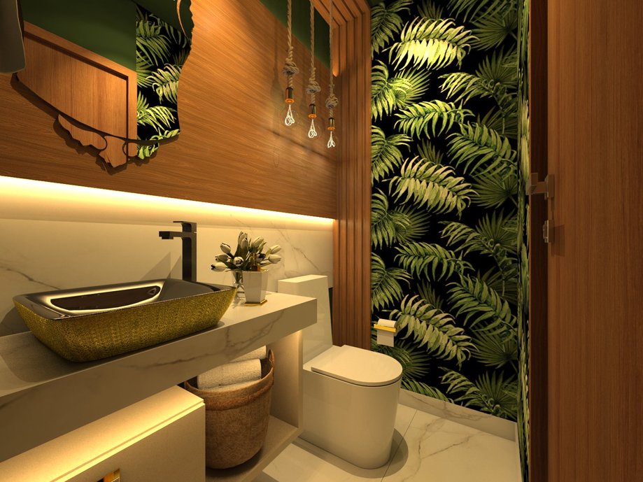 Lavabo Tropical Vibrante: Cores Alegres e Plantas Exuberantes - inspiração