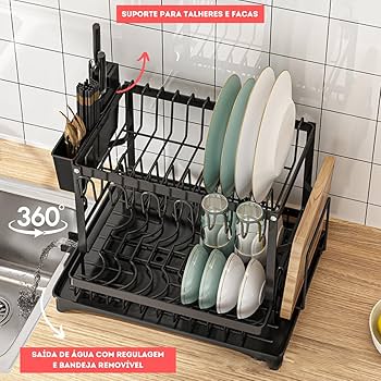 Escorredor Inox com Bandeja Coletora e Suporte para Talheres Removível - inspiração