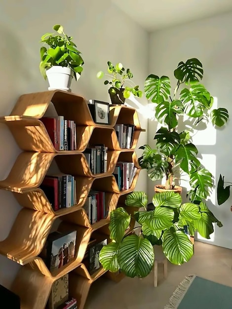 Estante Minimalista com Plantas: Integre Natureza e Leitura - inspiração