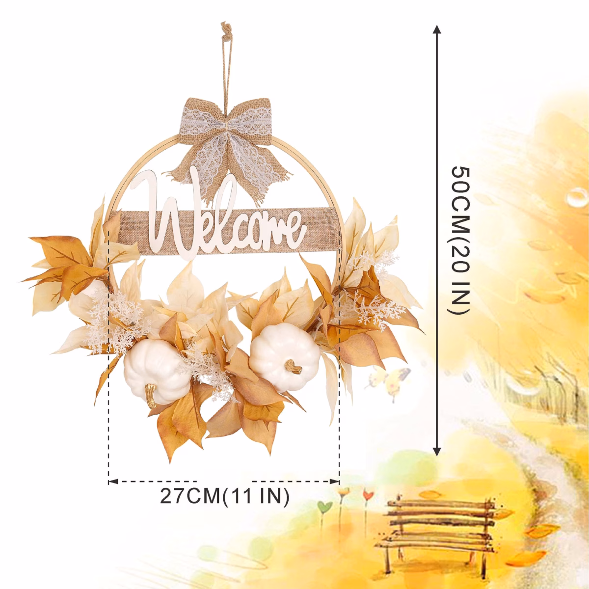 Guirlandas de Outono com Folhas Secas e Flores: Boas-Vindas Charmosas - detalhe