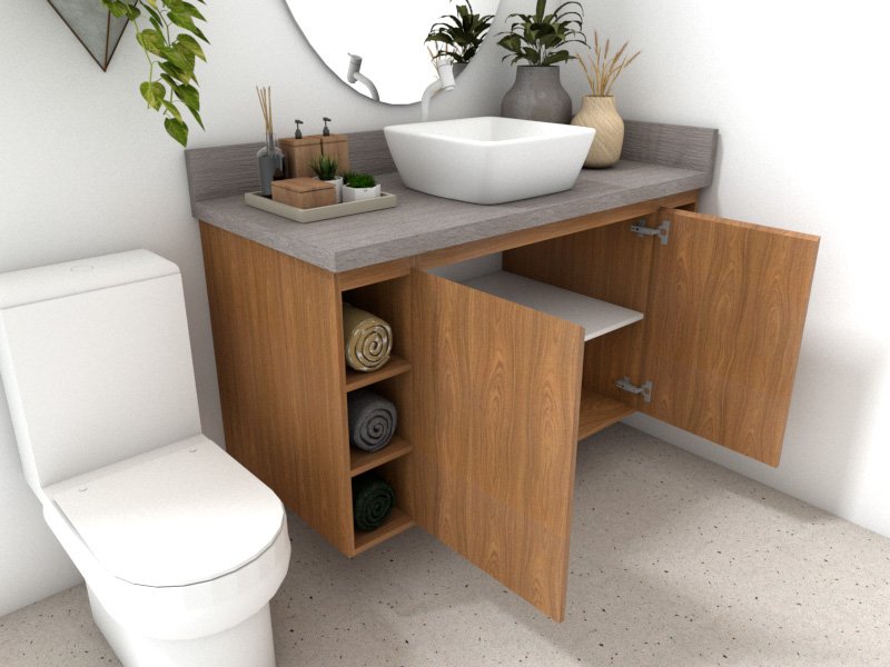 Gabinete de Banheiro com Nichos Abertos para Plantas: Um Oasis de Frescor e Natureza - ideia