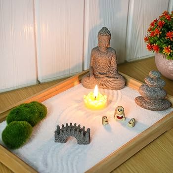 Cantinho Zen com Pedras Brancas e Miniaturas Budistas - ideia