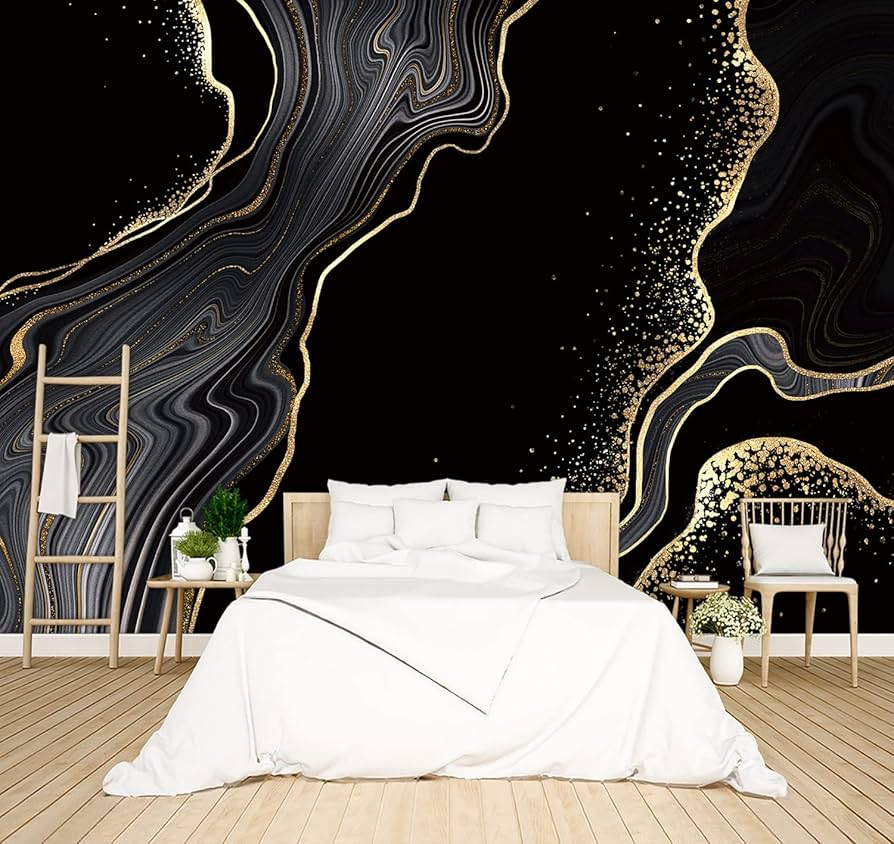Noite Estrelada Particular: Papel de Parede Escuro com Detalhes Dourados para um Quarto Glamouroso - inspiração