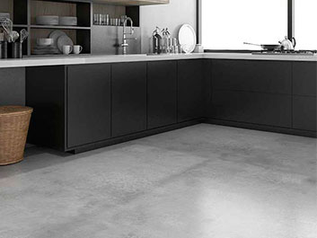 Cozinha Minimalista com Piso de Cimento Queimado - detalhe