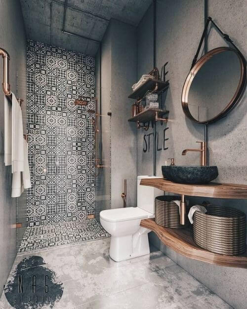 Estilo Industrial Chic: Cimento Queimado para um Banheiro Moderno - inspiração