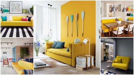 Sofá Amarelo Mostarda com Detalhes em Madeira: Um Toque Retrô Aconchegante - detalhe