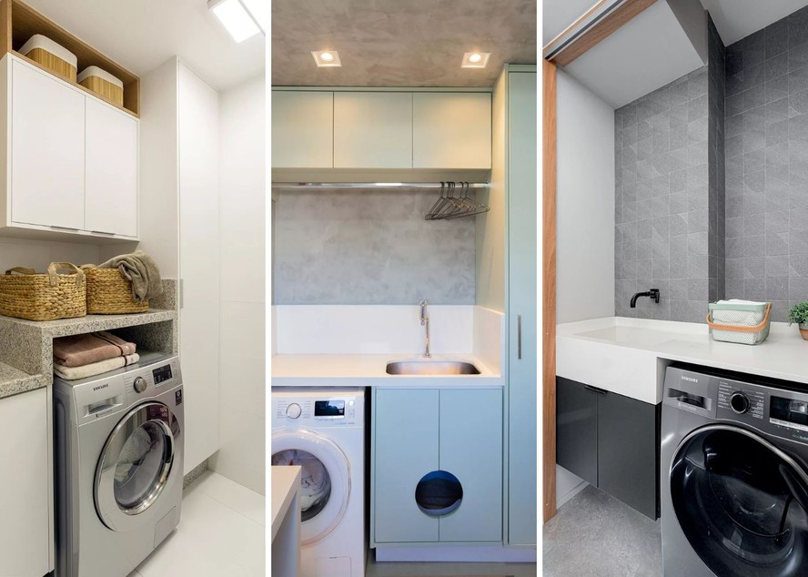 Área de Serviço Planejada Minimalista com Detalhes em Madeira Clara: Paz e Organização! - ideia