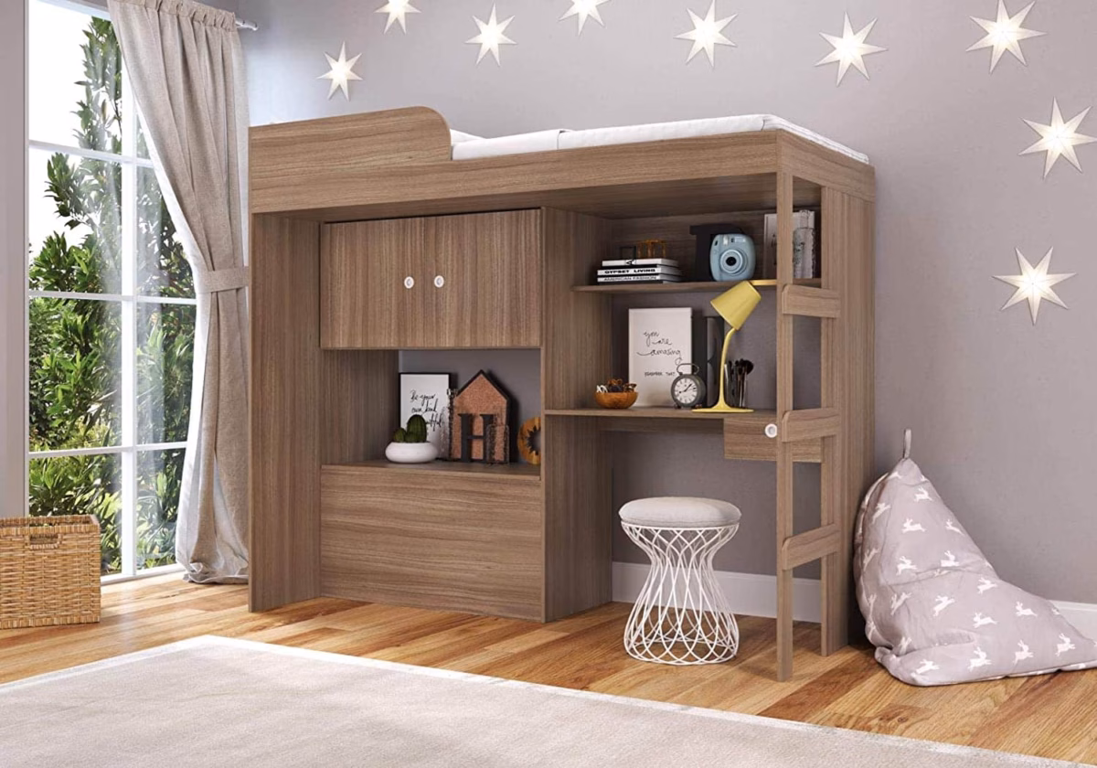 Cama Suspensa com Escrivaninha Embutida: Trabalho e Descanso Integrados - ideia