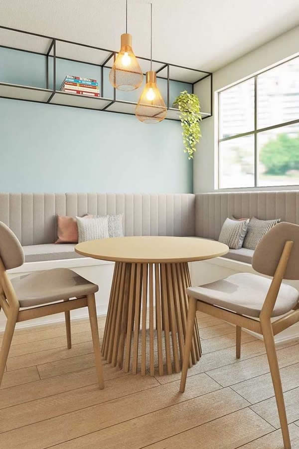 Canto Alemão Planejado com Baú Integrado e Acesso Inteligente - ideia