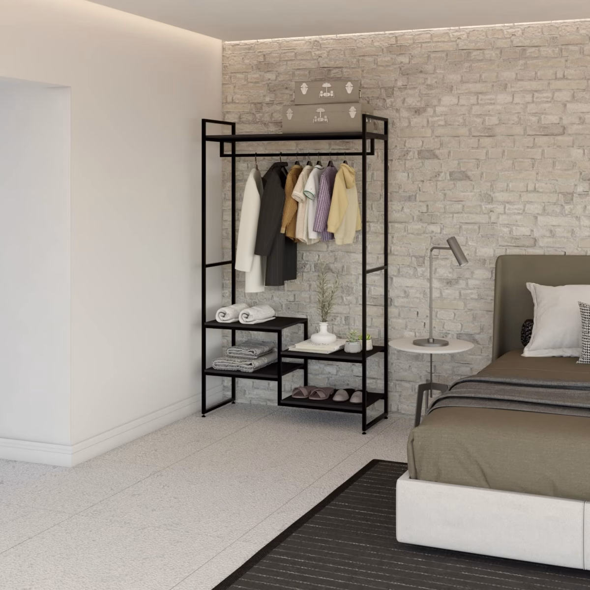 Estilo Industrial: Closet com Araras de Metal e Toque Moderno - detalhe