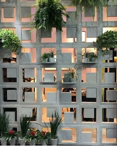 Cobogó com Plantas Pendentes: Jardim Vertical Integrado - ideia