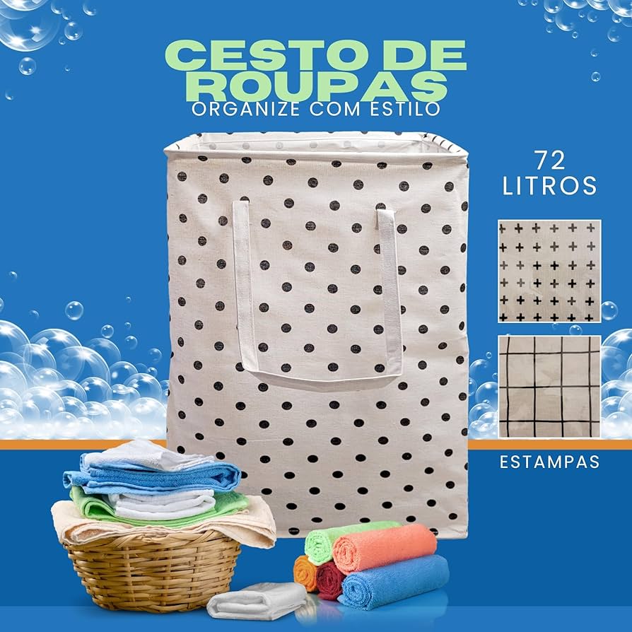Cesto de Roupa com Tecido Impermeável Estampado: Praticidade e Estilo! - inspiração