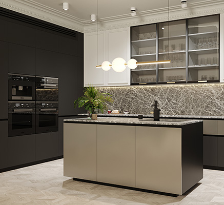 Ilhas com Revestimento 3D e Iluminação Embutida: Design Futurista para Impressionar - inspiração