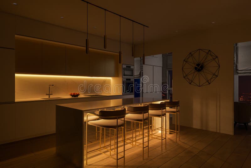 Ilha Suspensa com Iluminação LED Indireta: Um Toque Futurista e Elegante - ideia