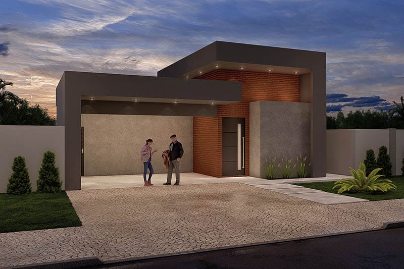 Fachada Rústica Moderna com Tijolinho Aparente - detalhe