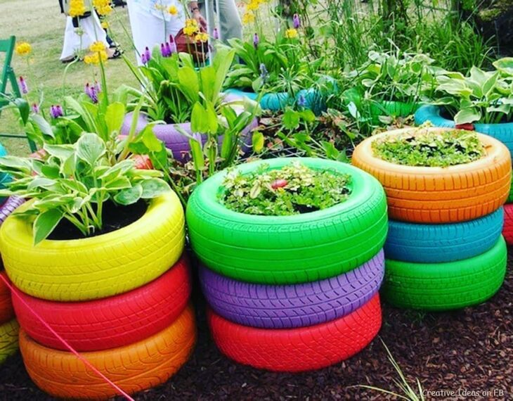 Pneus Suspensos: Um Jardim Vertical cheio de Charme - ideia