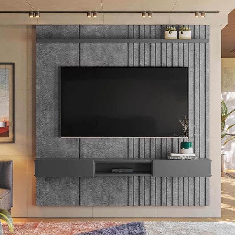 Painel de TV em Cimento Queimado: Estilo Industrial Marcante - ideia