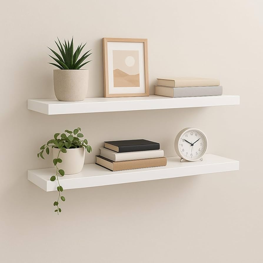 Prateleiras com Suportes Invisíveis: Leveza e Modernidade na Decoração - ideia