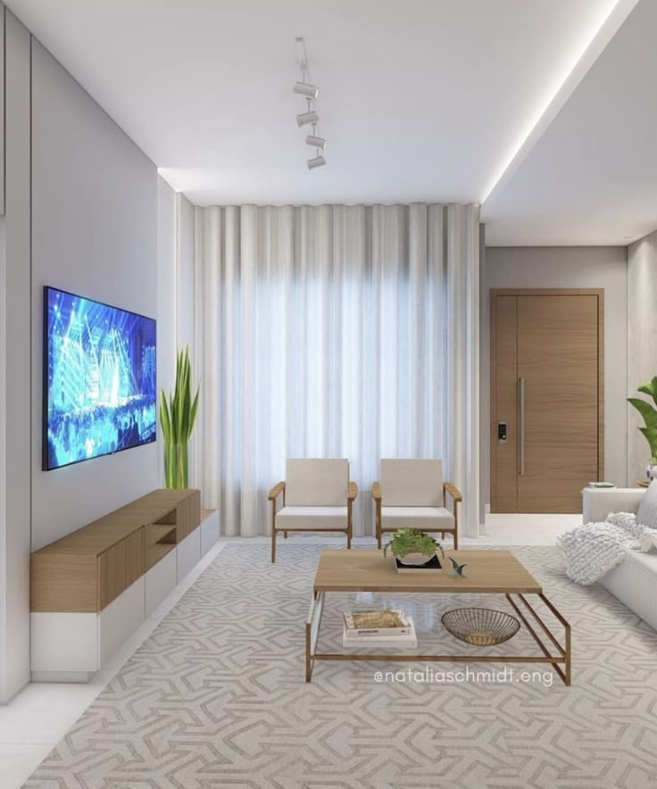 Luz e Leveza: Sala de Estar Simples com Cortinas Claras e Espelhos Estratégicos - ideia