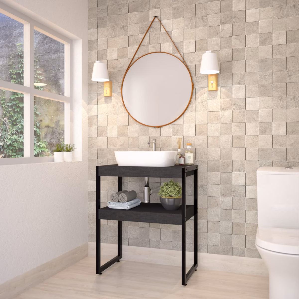 Bancada de Concreto Aparente com Cuba de Apoio Colorida: Estilo Industrial Vibrante - inspiração