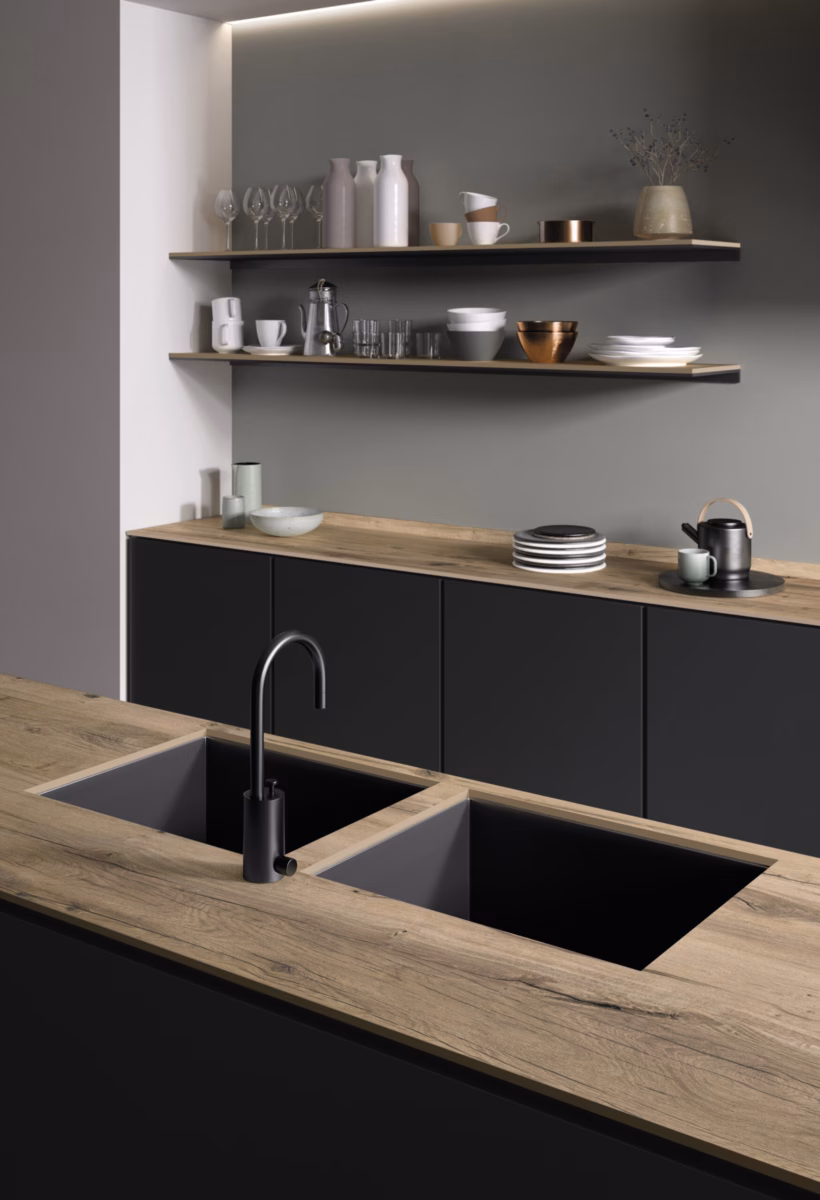 Bancada de Porcelanato com Detalhes em Madeira: Aconchego e Sofisticação - detalhe