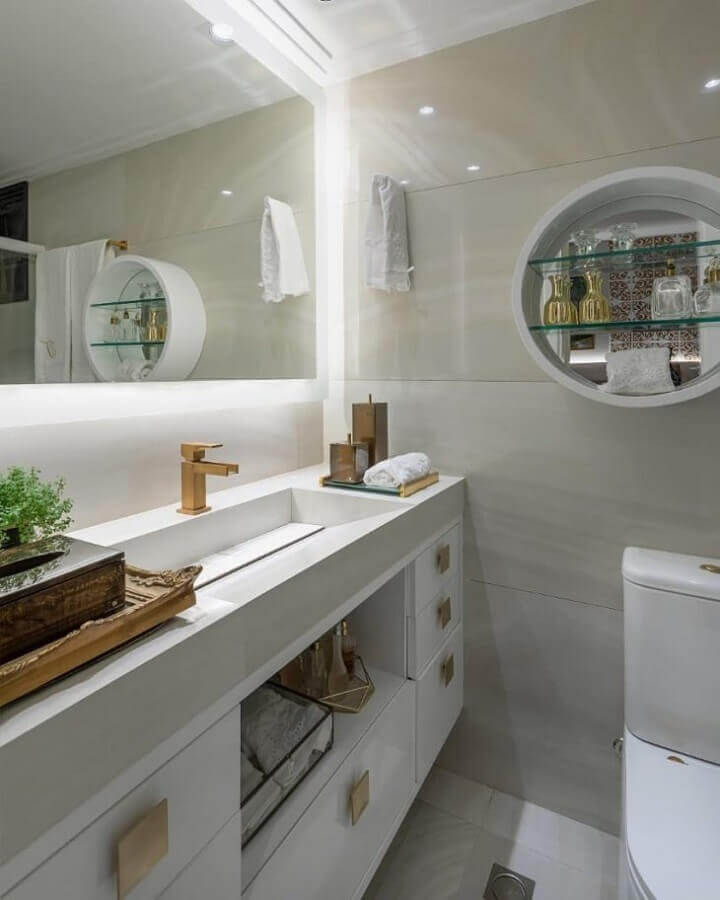 Banheiro Clean com Bancada de Quartzo e Cuba Esculpida - detalhe