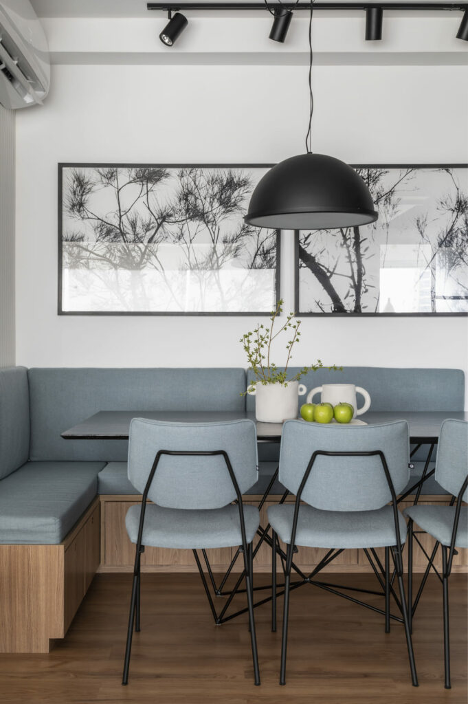 Canto Alemão Minimalista com Banco Linear e Mesa Suspensa - detalhe