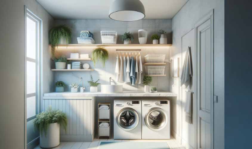 Lavanderia Iluminada com Fita de Led e Espelhos Estratégicos - inspiração