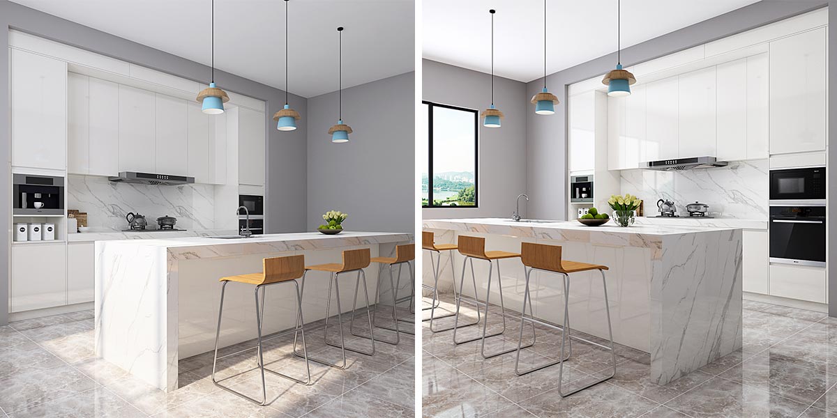 Cozinha com Ilha e Bancadas em Quartzo Branco - inspiração