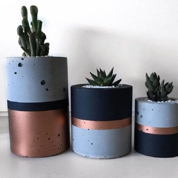 Vasos de Cimento DIY com Pintura Geométrica: Personalização Criativa - inspiração