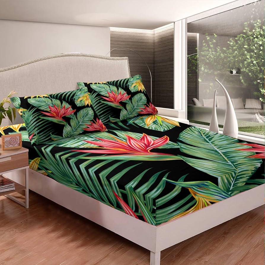 Quarto Tropical com Estampas de Folhas - ideia