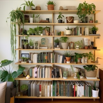 Estante Minimalista com Plantas: Integre Natureza e Leitura - ideia