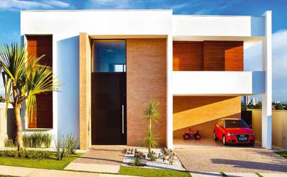 Fachada Rústica Moderna com Tijolinho Aparente - ideia